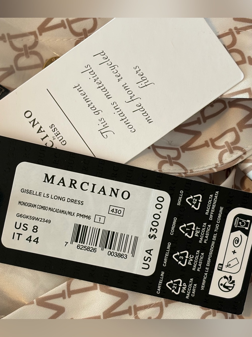Marciano By Guess NWT Giselle Monogram Dress Macadamia/Mlk  Size 8 - Picture 5 of 7